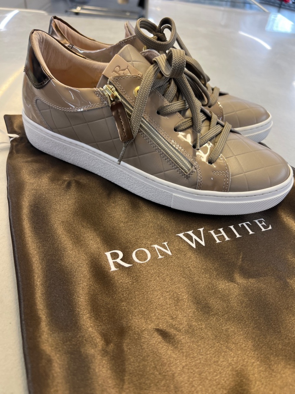 Ron White Quilted Patent Leather Sneakers in Taupe